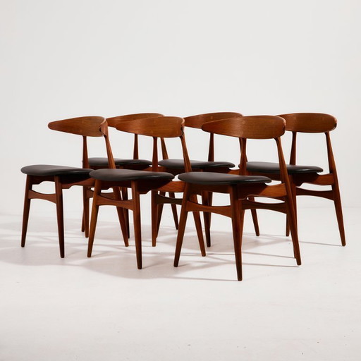 MK9478 CH33 teakhouten eetkamerstoel van Hans J. Wegner voor Carl Hansen & Søn, Set van 6