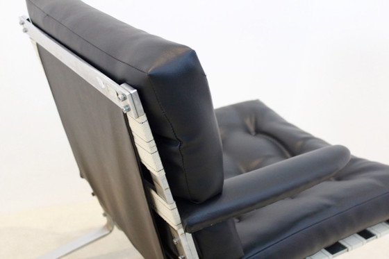 Sillón Lounge Mid Century de Respaldo Bajo en Cromo, Mourgue, Sillones reclinables, Negro, Mid Century Modern (foto 6 de 7)