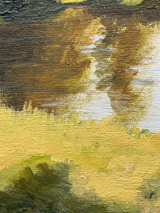 Image 1 of On My Way to School III – Landscape with water feature | Acrylic on canvas