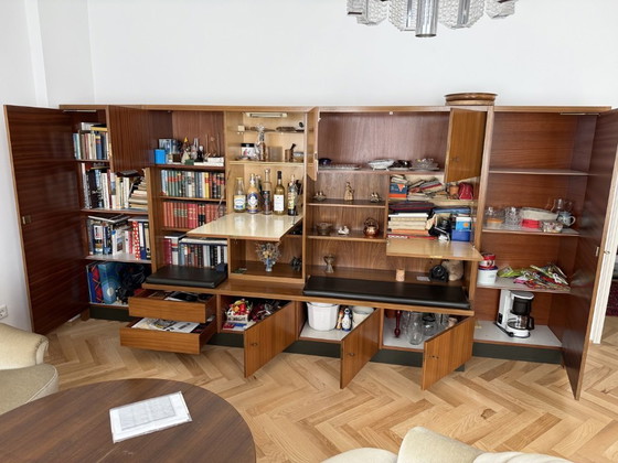 Image 1 of Vintage 4-delige wandkast voor de woonkamer uit het midden van de 20e eeuw, teak/walnoot, jaren 60/70, bar