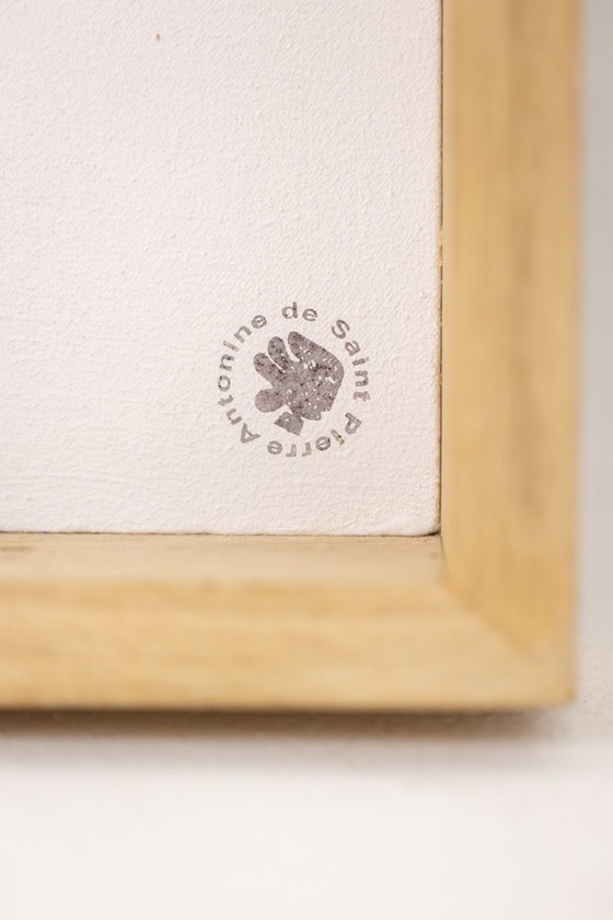 Image 1 of Antonine de Saint Pierre, blau lackiertes Metallschild. Zeitgenössisch.