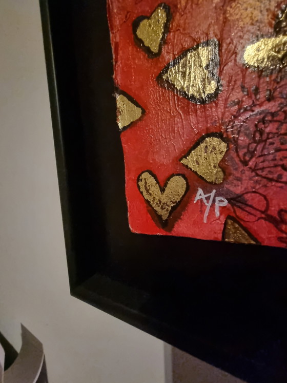 Image 1 of Œuvre de Shahid Parvez, « Douche d'amour », 85 × 85 cm, encadrée