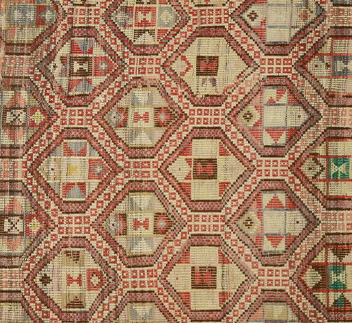 Tappeto turco vintage Usak Kilim 300x160 cm – Tessuto a mano in lana con motivo geometrico, tessitura piatta (photo 2 of 10)