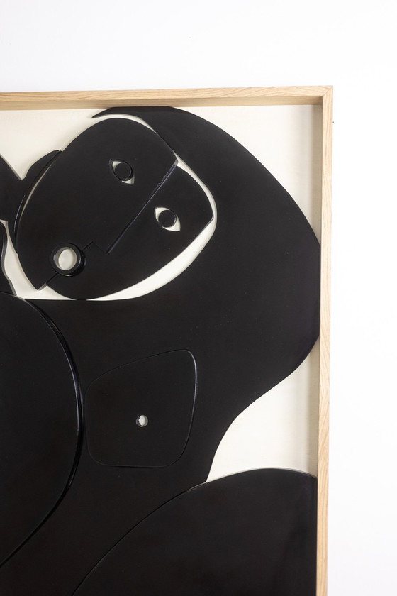 Image 1 of Large Bas-Relief Panel "Oh! Sortez du Cadre". Contemporary.