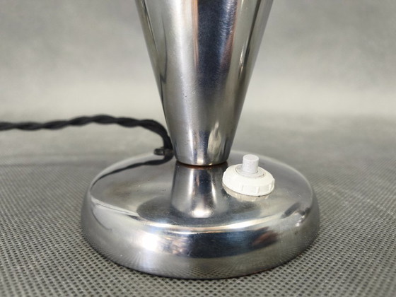 Image 1 of Pair Bauhaus Chrome Adjustable Table Lamps, 1930s Czechoslovakia