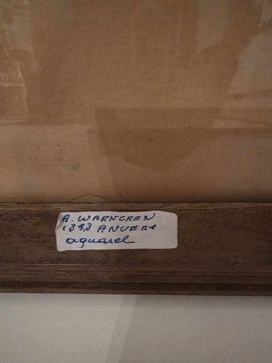 Antique watercolor (1898), Antwerp, F.A. Wärngren, Framed, Art, Glass, Paper, Beige (photo 13 of 15)