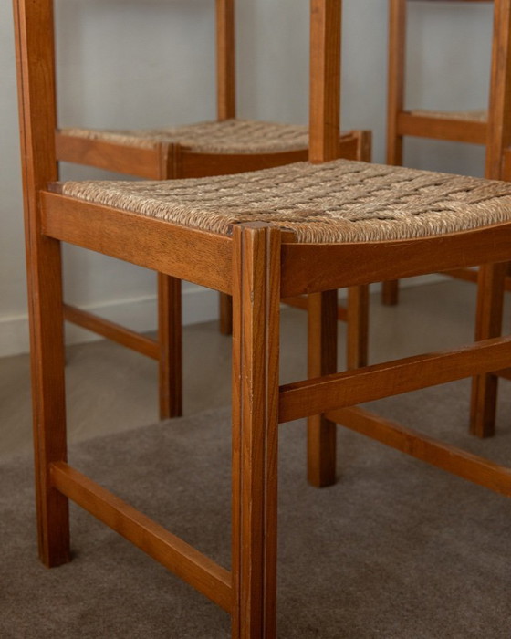 Image 1 of Vintage Italian Rustic Modern Dining Chairs by Snaidero, 1970s, Set of 5