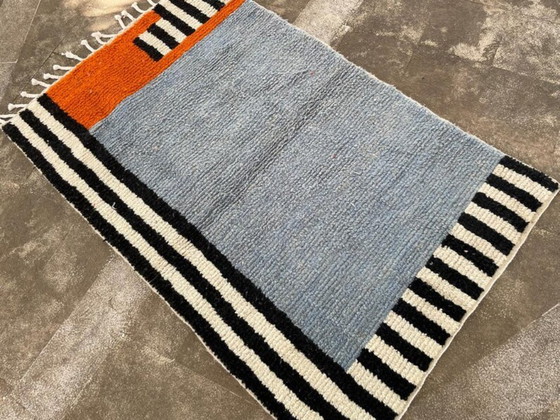 Image 1 of Handwoven Moroccan Berber Rug: Blue Geometric Wool Carpet 2X3m