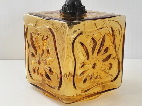 Image 1 of Vintage Scandinavische hanglamp uit de jaren 60 van glas, messing en teak.