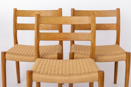 Niels Otto Møller Model 84 Dining Chairs Set of 4, Oak, 1970s Danish Mid Century Modern, Woven Cord Seats