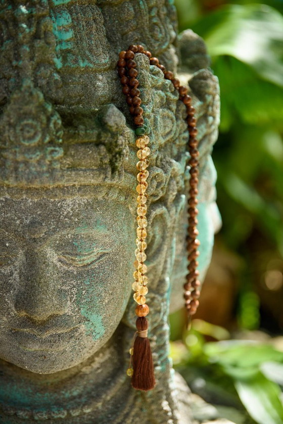 Image 1 of Sandalwood, Citrine & Jade Mala, Yoga Accessories, Hand-Knotted Mala, Meditation Japa mala, 108 Buddhist Beaded Mala, Yoga Lover