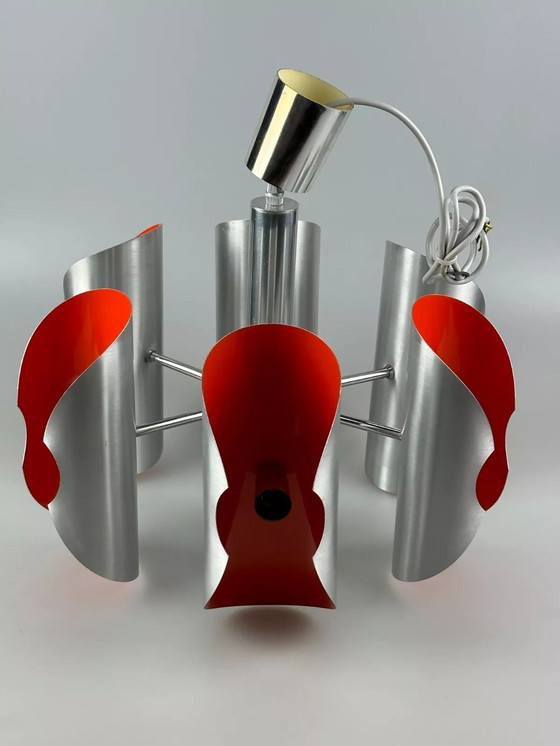 Image 1 of 60's 70's Lustre Sputnik à 6 flammes en métal Chrome Space Age Design
