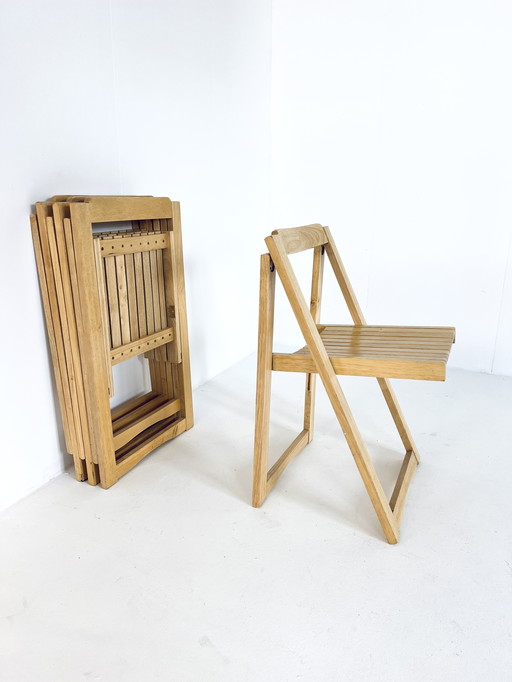 4x Hardwood Folding Chair, Aldo Jacober '60 Style