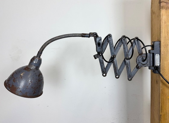 Image 1 of Grey Industrial Scissor Wall Lamp from Elektroinstala, 1960s
