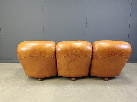 Image 1 of Mid Century italienisches Leder 3-Sitzer Sofa, 1970er Jahre