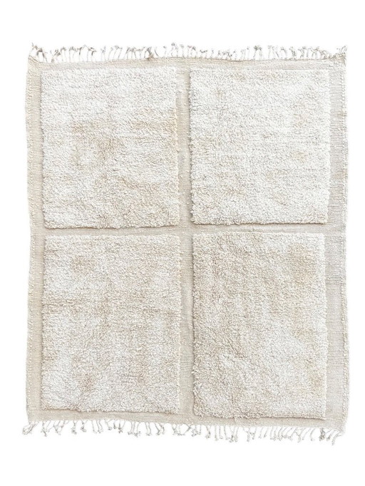 Modern White Moroccan Mrirt Wool Rug 200x260 cm – Abstract Handwoven Berber Carpet