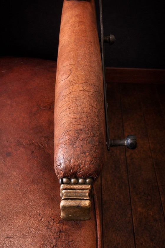 Image 1 of French Reclining Library Armchair in Original Leather, circa 1900