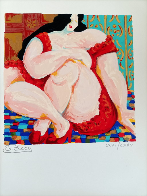 Engelien Kooij – « Femme assise en rouge » – sérigraphie originale signée (116/125)