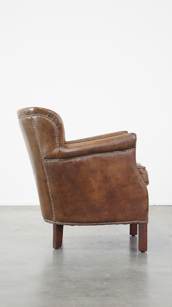 Image 1 of Beef Leather Armchair With Reversible Kelim Seat Cushion