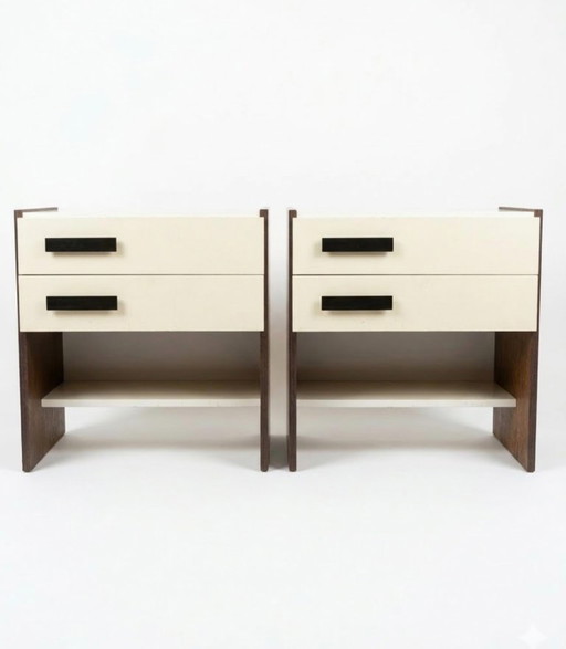 Set van 2 vintage nachtkastjes – crème en hout