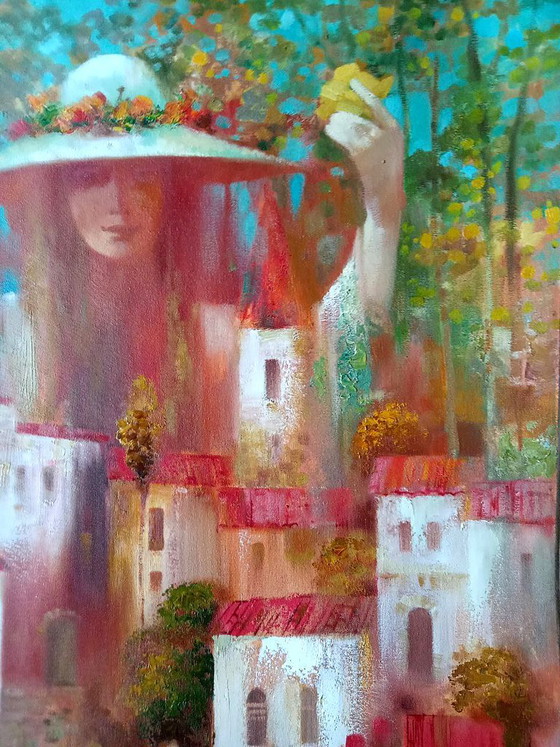 Original Oil Painting Abstract Expressionism Figurative Symbolism Autumn City, Paintings & Drawings, Canvas (photo 2 of 7)