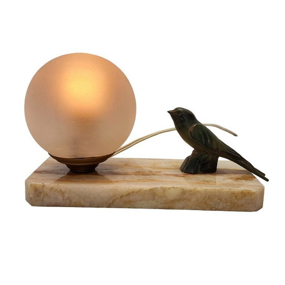 Image 1 of Lampe Art Déco française avec moineau