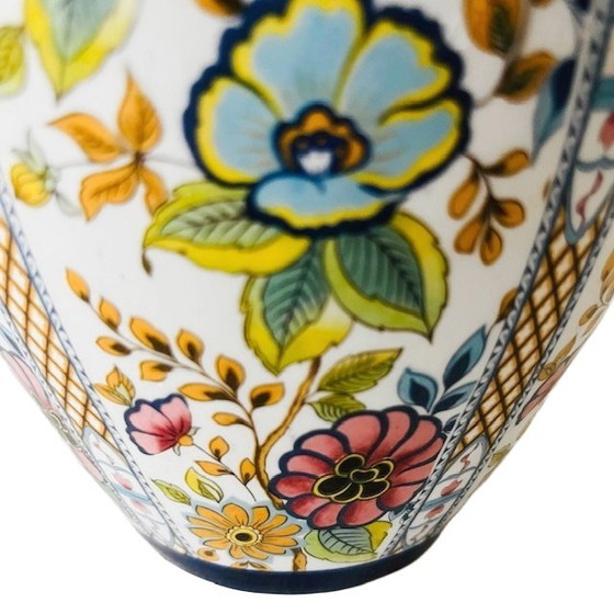 Image 1 of Vaso con coperchio fiorentino d'epoca con fiori colorati, anni '70