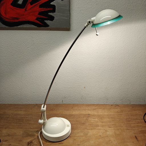 Postmodern desk lamp by Massive – white with green rim – 1990s