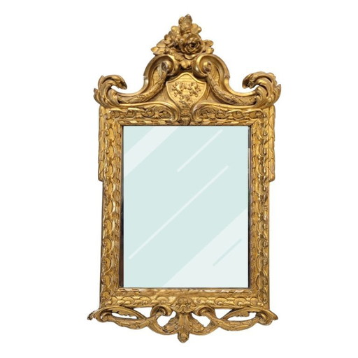 Wall mirror with coat of arms, carved and gilded wood, Napoleon III, circa 1880 – France