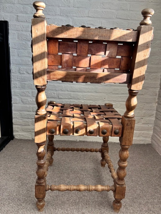 Chaise espagnole en bois avec harnais en cuir