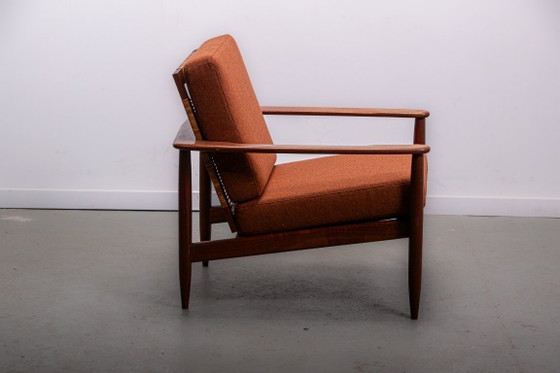 Image 1 of Fauteuil confortable en teck et rotin, style Mid-Century, vers 1970