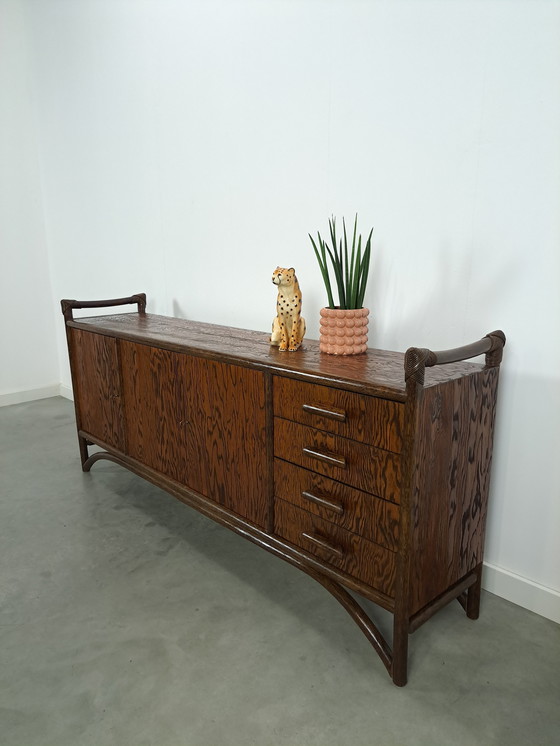 Image 1 of Wood With Bamboo Sideboard With Drawers Vintage