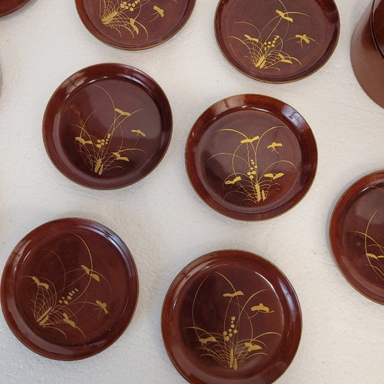 Image 1 of (10) Piatti con scatola, lacca urushi-e, periodo Showa, XX secolo - Giappone