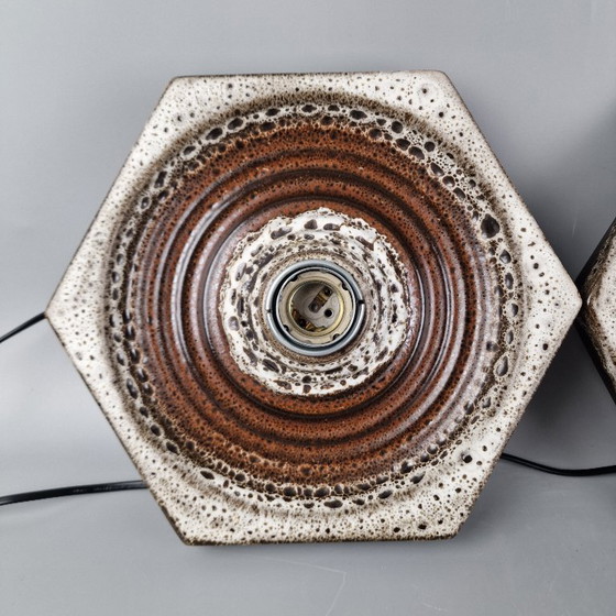 Image 1 of Set of 2 Vintage Wall or Ceiling Lamps by Hustadt Leuchten - Hexagonal Ceramic - 26 cm - 1970s