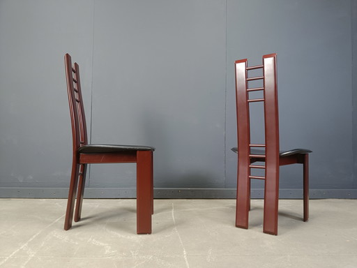 Red Metal Post Modern Dining Chairs, 1980s Set of 8