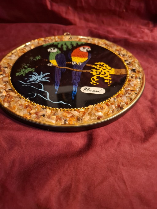 Vintage Brazilian Reverse Painted Glass & Butterfly Wing Plate – 25cm – wanddecoratie, Mdf (photo 2 of 10)