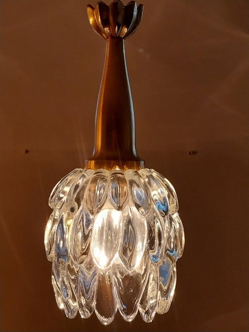 Lámpara colgante vintage italiana de cristal y latón