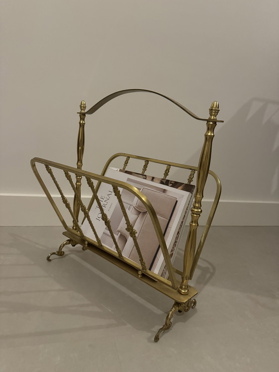 Image 1 of Vintage French Neoclassical Brass Magazine Rack