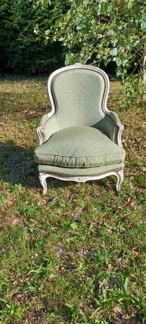 Voltaire Fauteuil / Louis XV Bergère (Wit & Groen Patina)