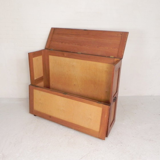 Pine school chart cabinet, architect's cabinet, map cabinet, 1930s, Storage cabinet, Wood, Brown (photo 5 of 25)