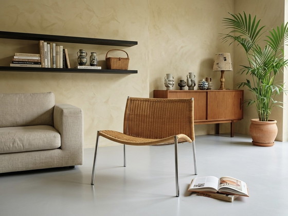 Image 1 of Vintage rattan lounge chair with chrome legs