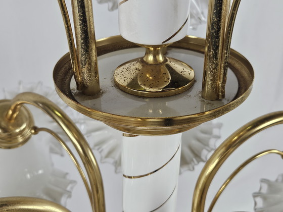 Image 1 of Großer keramischer Kronleuchter aus Messing und Muranoglas