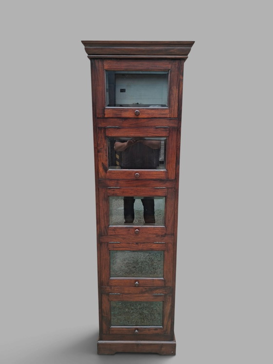 Classic narrow Display cabinet, china cabinet, dimensions: 56x46cm and 193cm high. – Glass, Wood (photo 4 of 6)