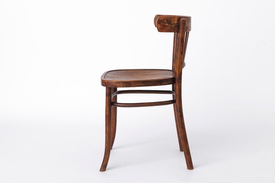 Image 1 of Vintage Wooden Desk Chair 1930s–1950s, Belgian Beech Wood Chair, Mid Century Dining Chair, Dark Stained Wood Chair