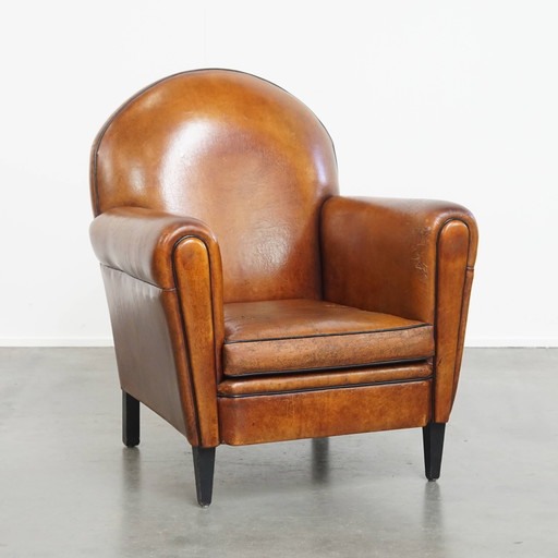 Fauteuil vintage en cuir de mouton de style Art Déco