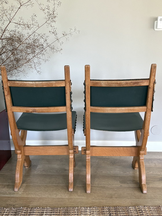 Image 1 of Vintage set of Bram Sprij chairs oak & leather brutalist style