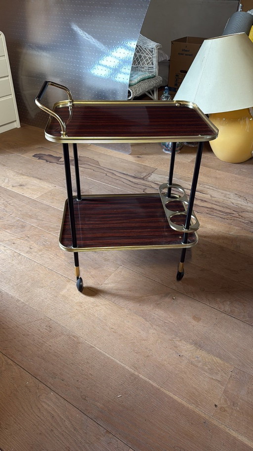 Ico Parisi Bar Cart with Bottle Holder, Wood and Brass, MB Italy, 1960s