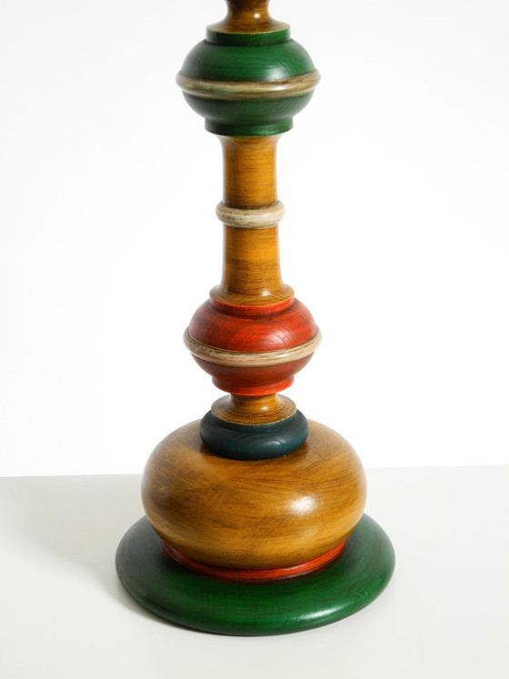 Beautiful, Large 1980s Table Lamp Made of Colorful Stained Pine Wood (photo 4 of 16)