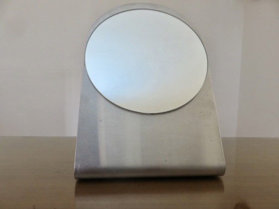 Stainless Steel Table Mirror, France, 1970, Metal, Glass, Silver, Modern (photo 6 of 13)