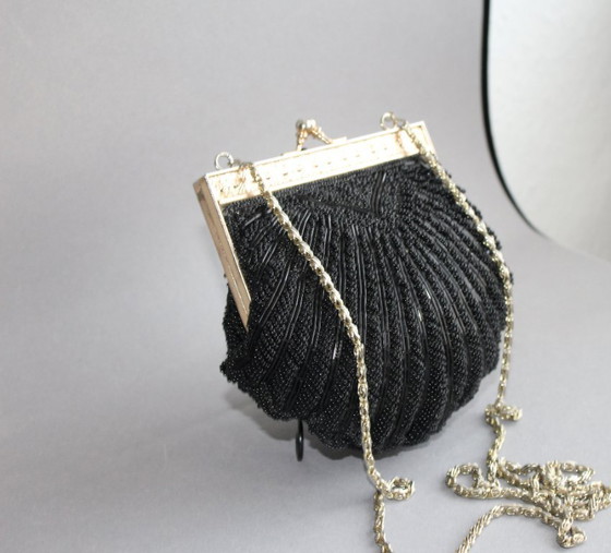 Image 1 of Vintage evening bag, theater bag, beaded embroidery, kiss-proof closure, chain strap